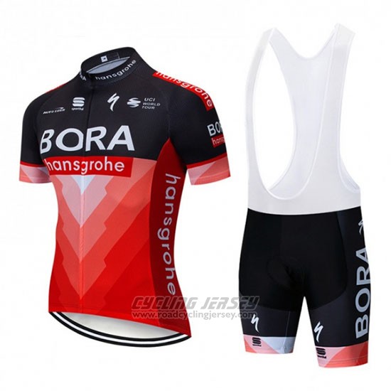 2019 Cycling Jersey Bora Black Red Short Sleeve and Bib Short
